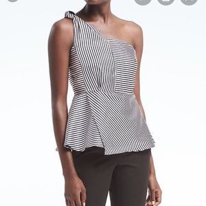 One shoulder twist tie, striped shirt